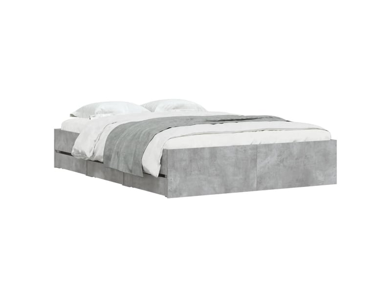  Lit double- lit adulte -  cadre de lit avec tiroirs sans matelas gris béton 135x190 cm  - Conforama B