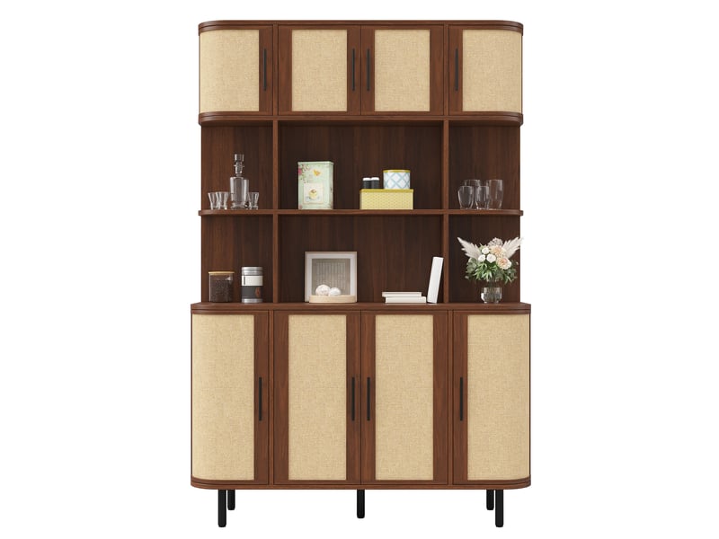  Buffet haut en mdf – 8 portes à effet cannage – noyer, 120 x 20 x 180 cm  - Conforama A