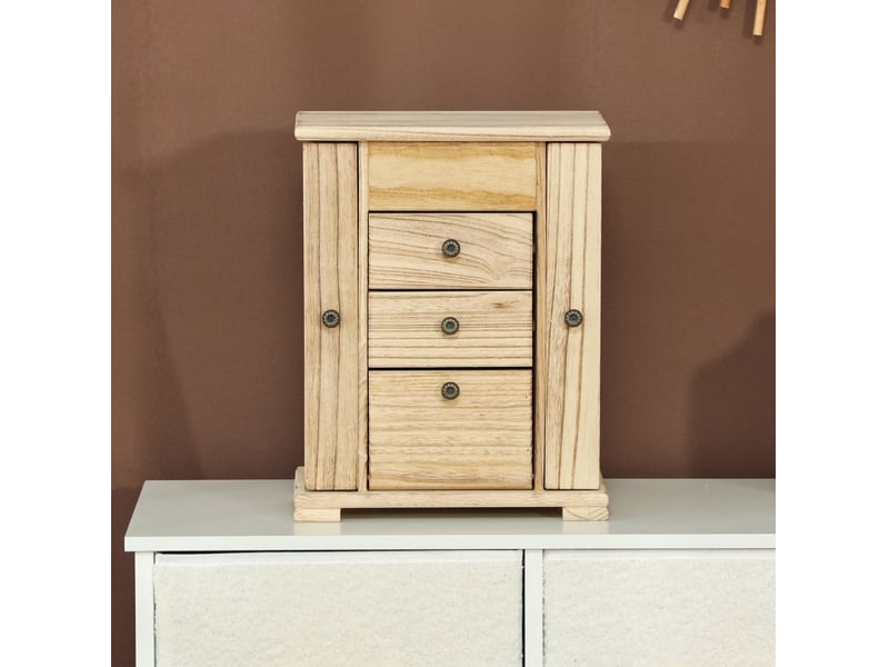  Coffret à bijoux 26,5 x 16 x 33,5 cm marron en bois, 4 niveaux, miroir intégré, 8 crochets pour colliers  - Conforama B