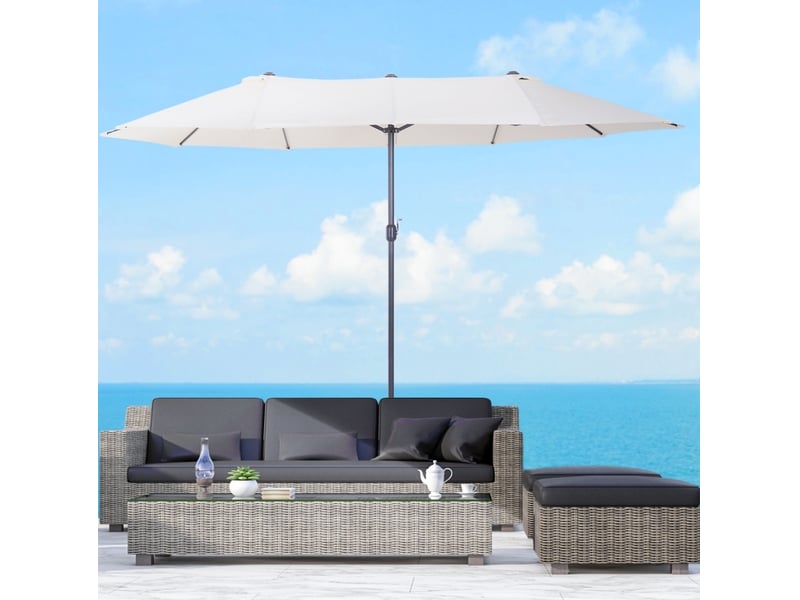  Parasol de jardin double ombrage grande taille 455 x 270 cm polyester beige ovale homvra  - Conforama B