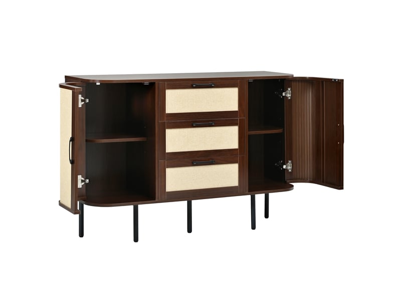  Ensemble de meubles avec meuble tv, buffet et armoire haute, mdf et métal, coloris noyer  - Conforama E