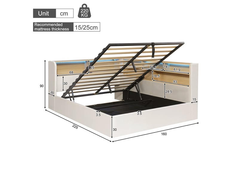  Lit de jour 140x200 cm avec rangement hydraulique, lit rembourré, canapé-lit avec led, port usb et dossier, velours beige  - Conforama C