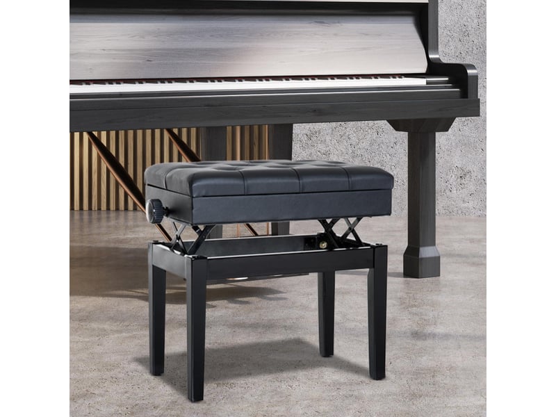  Banc de piano, banc de clavier réglable en hauteur en bois massif, tabouret piano avec compartiment caché, siège rembourré polyuréthane à 10 boutons, stable et antidérapant, noir, charge 200kg  - Conforama D