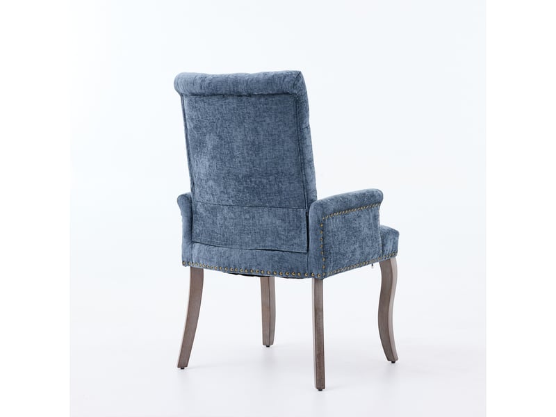  Chaise de salle à manger chenille de1895bl bleue avec pieds bois courbés et dossier capitonné  - Conforama E