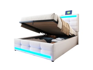 Lit coffre 90x200 cm BEAOK coloris beige