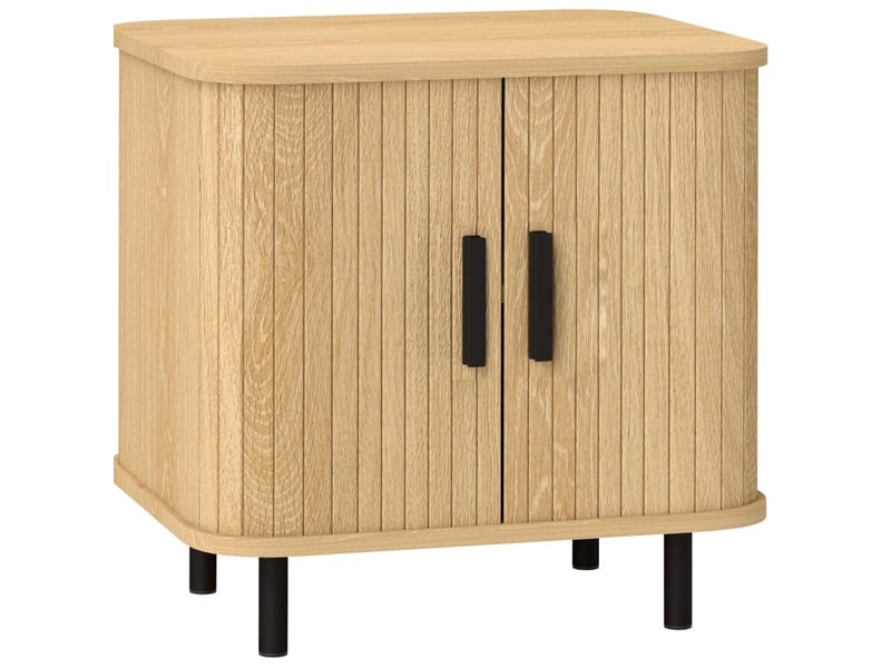  Table de chevet 48x40x48 cm à portes coulissantes, style nordique, panneau de particules et métal, chêne clair  - Conforama A