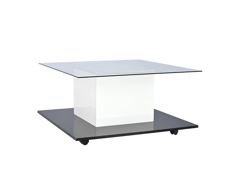  Table basse, table basse en verre brillant, table basse mobile avec roulettes pivotantes  - Conforama E