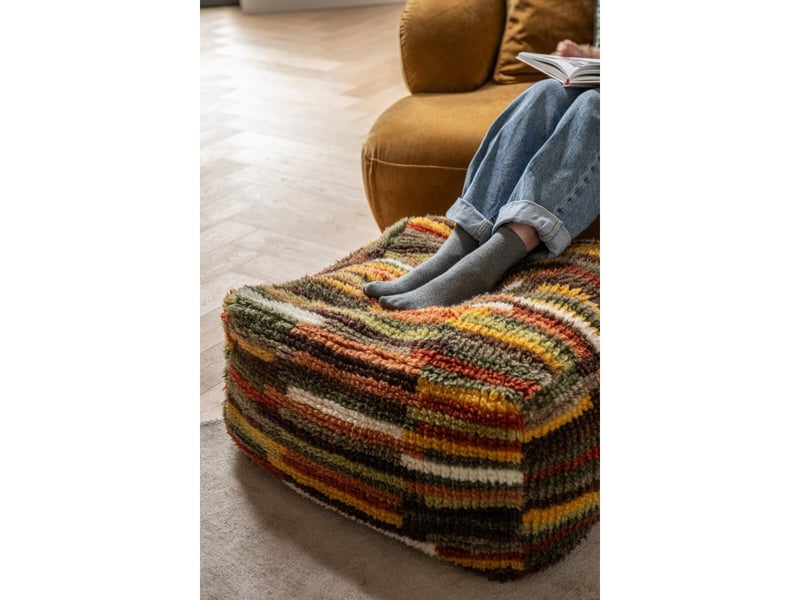  Pouf géométrique en laine olivier 60cm multicolore  - Conforama D