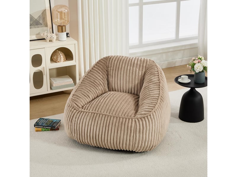 Fauteuil 1 place - 98x92x73cm - fauteuil pouf en mousse à mémoire de forme et peluche rayée - marron - Conforama C