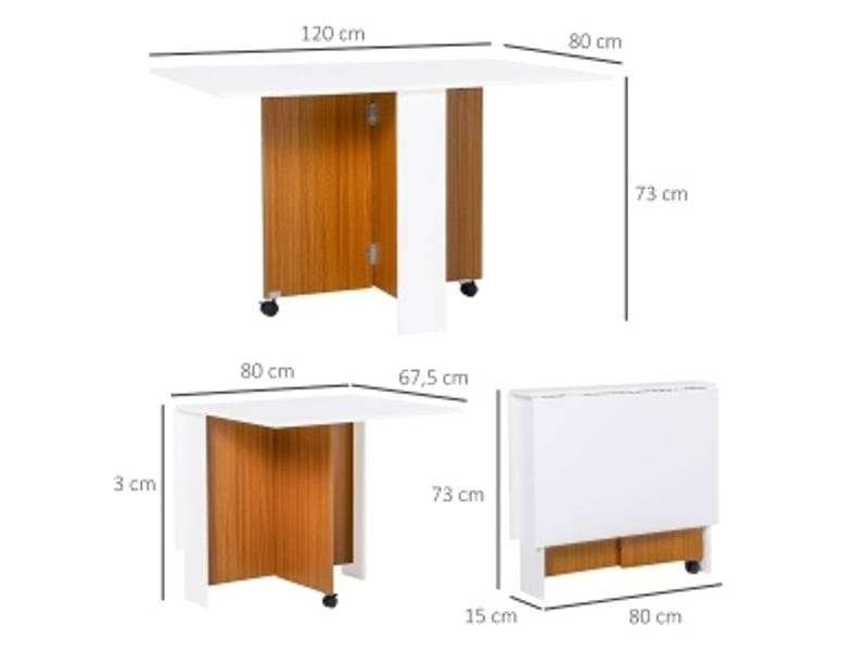  Table de salle à manger avec plateau rabattable et roulettes, gain de place, pour cuisine et salle à manger, blanc  - Conforama C