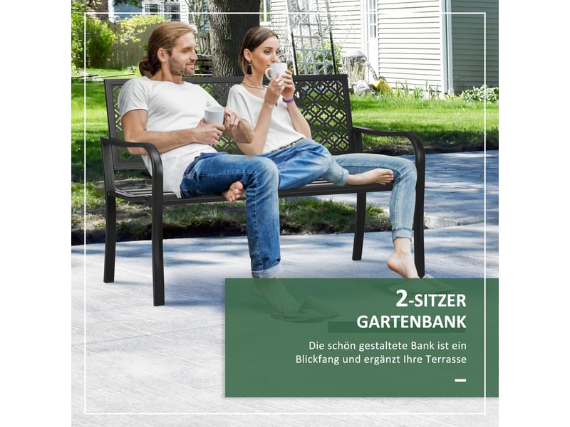  Banc de jardin 2 places en acier motif floral noir 127 x 63 x 83 cm  - Conforama E