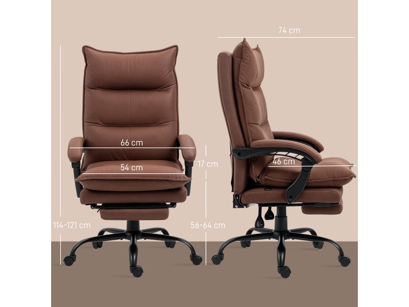  Fauteuil de bureau massant et chauffant, chaise de bureau, hauteur réglable, dossier inclinable, 66x74x121,5cm marron  - Conforama D