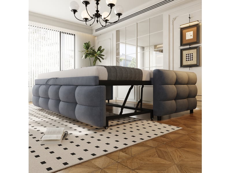  Lit gigogne 90x190 cm, lit enfant, lit 2 place, mobilier chambre, structure mdf métal, tissu teddy, gris, sans matelas  - Conforama D