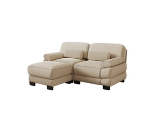 Canapé d'angle 2 places en l avec 1 pouf, cordon cord, coussin lombaire, assise profonde, style minimaliste moderne, beige, pour salon et appartement