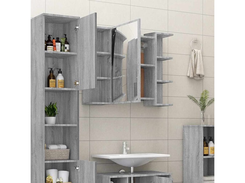  Armoire à miroir de salle de bain sonoma gris 80x20.5x64cm bois  - Conforama C