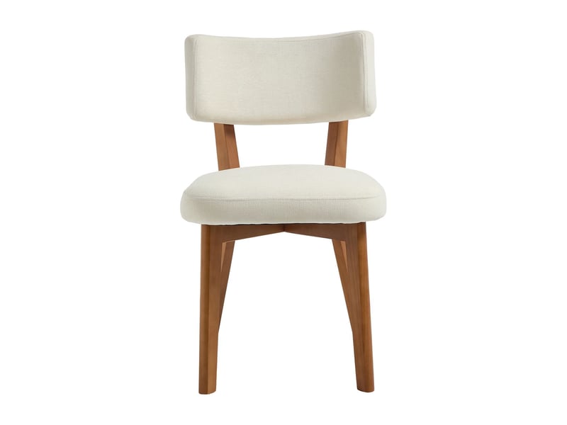 Chaise de salle à manger style mid-century moderne pieds en bois massif assise rembourrée en tissu revêtement en lin beige - Conforama A