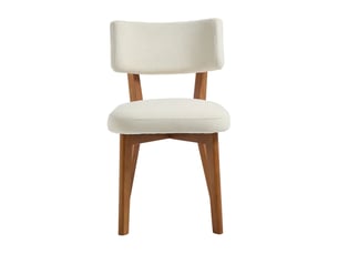 Chaise de salle à manger style mid-century moderne pieds en bois massif assise rembourrée en tissu revêtement en lin beige