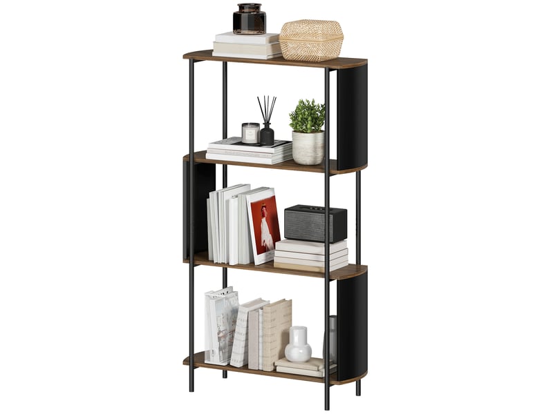 Étagère à livres, autoportante, à 4 niveaux, design incurvé, pour salon ou chambre, 80 x 30 x 141 cm, marron  - Conforama B