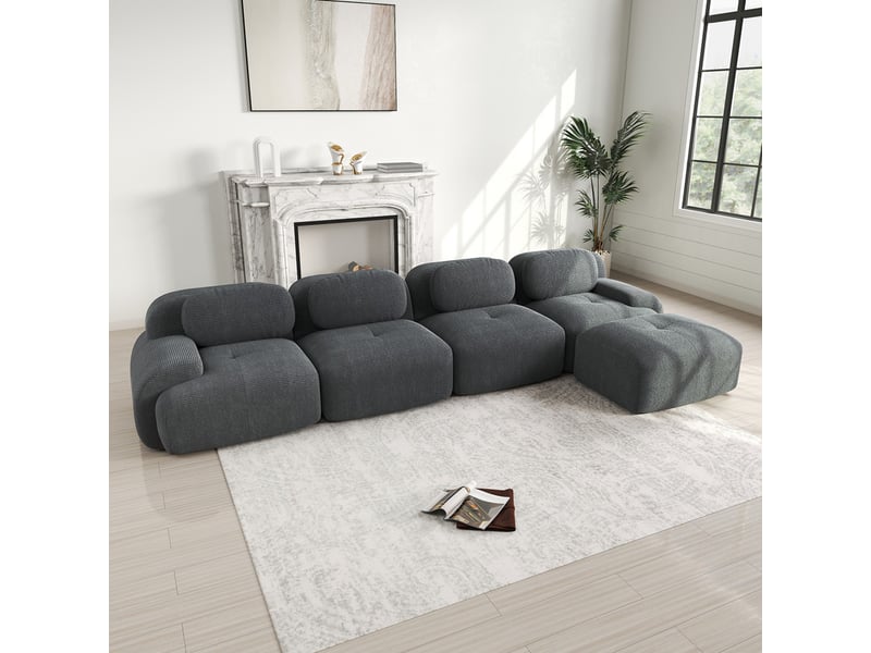  Canapé d'angle modulaire,4 places,avec accoudoirs extra-larges, 388x 178x 70 cm,gris  - Conforama D