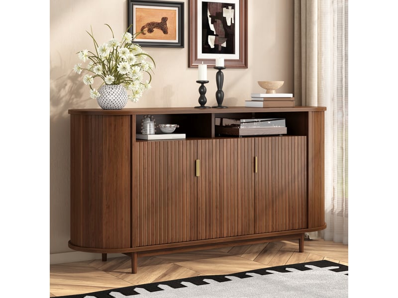  Buffet 3 portes couleur noyer avec lignes verticales 140 cm  - Conforama E