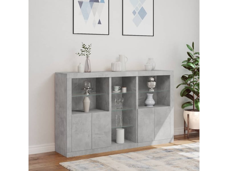  Buffet - bahut - meuble de rangement avec lumières led gris béton 162x37x100 cm  - Conforama D