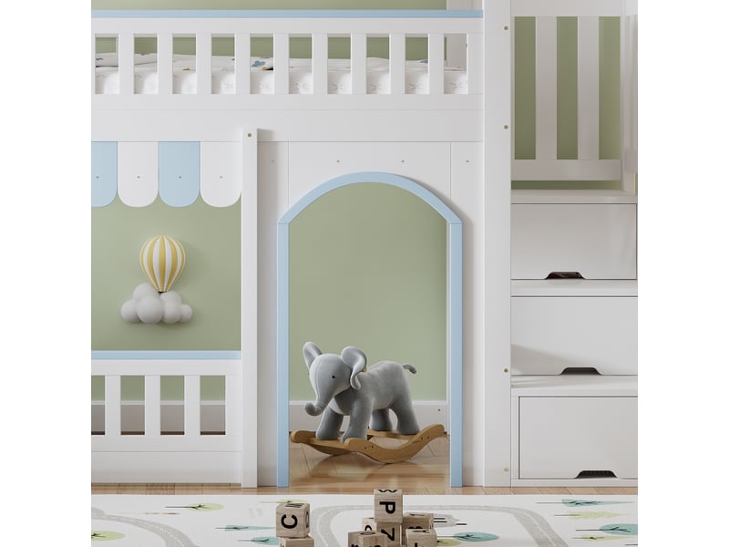  Lit superposé en bois massif et mdf blanc et bleu 90x200 cm  - Conforama E