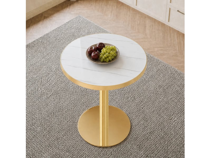 Table d’appoint ronde 60x60x74 cm effet marbre blanc et cadre doré - Conforama D