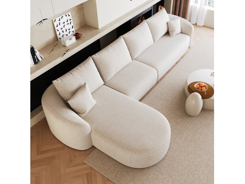  Canapé d'angle tcqpz 336 x 168 cm 5 places modulaire compressé sans montage tissu chenille blanc  - Conforama E