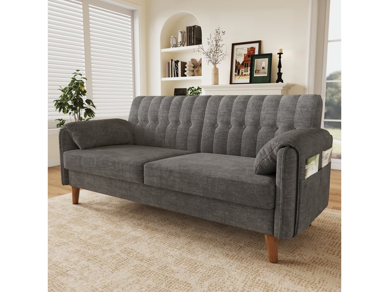 Canapé 2 places moderne en chenille, assise épaisse et structure bois massif  - Conforama D