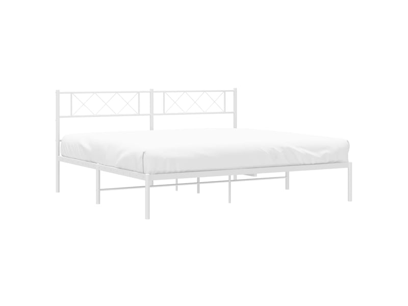  Lit double- lit adulte -  cadre de lit métal sans matelas et tête de lit blanc 200x200 cm  - Conforama B