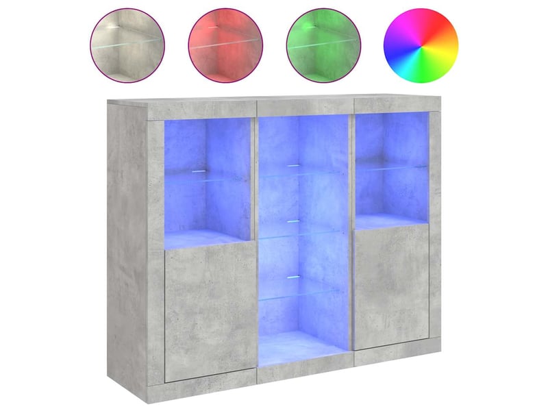Buffets avec lumières led 3 pcs - bahut - meuble de rangement gris béton bois d'ingénierie - Conforama A