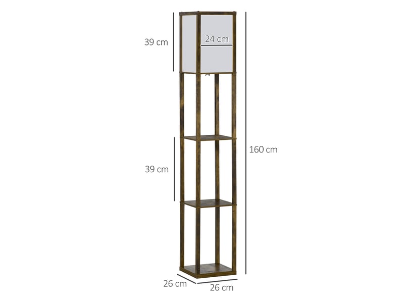  Lampadaire avec 3 compartiments de rangement pour ampoules e27 (40 w max.) pour salon, 26 x 26 x 160 cm, brun rustique  - Conforama E