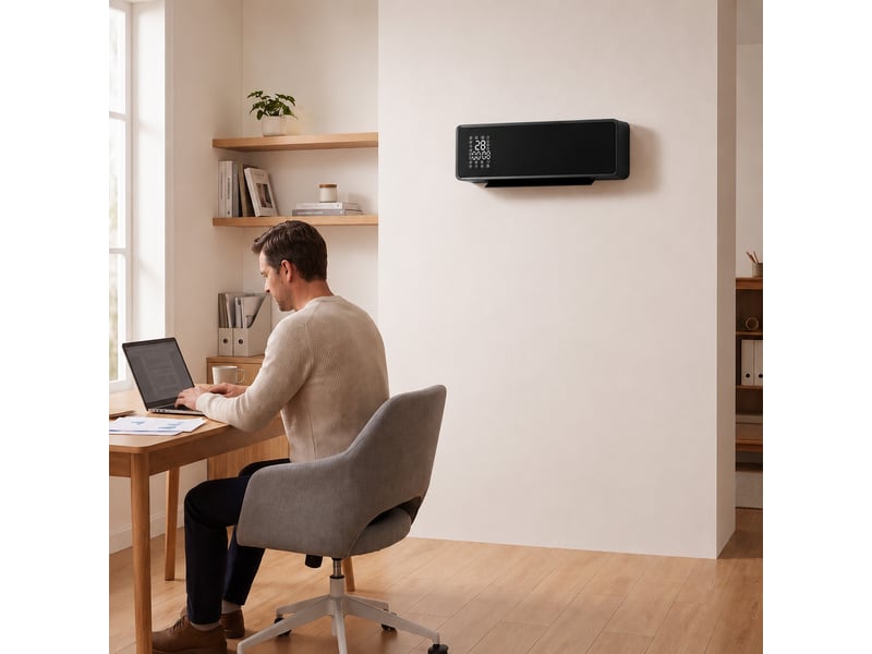  Radiateur mural en céramique 2000 w avec 3 modes de fonctionnement, température réglable, minuterie, télécommande, sécurité enfant, noir  - Conforama D