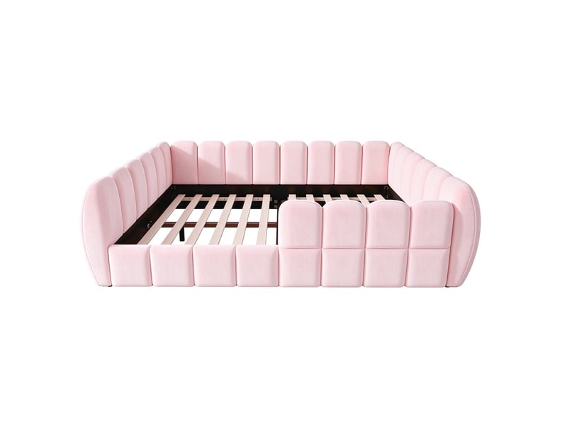  Lit rembourré pour enfant 140 x 200 cm – velours – coins arrondis – rose (matelas non inclus)  - Conforama W