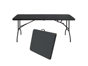 Table de jardin pliante 180 cm noire en plastique et métal, avec poignée de transport pour vos réceptions