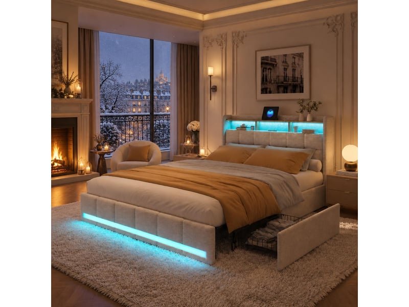  Lit avec tiroirs 140x200 cm coloris beige  - Conforama B