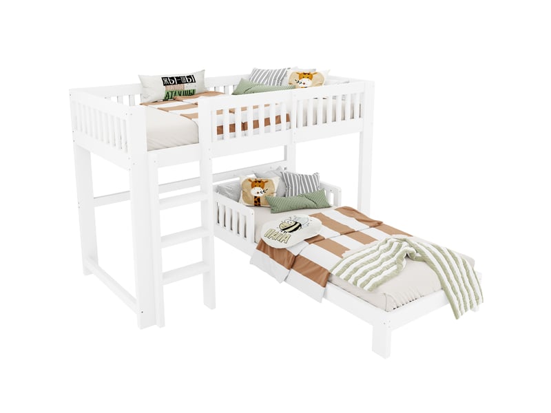  Lit mezzanine enfant modulable 90x200 cm blanc avec lit simple et sommiers inclus, adaptable, sans matelas  - Conforama A