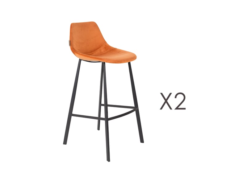  Lot de 2 chaises de bar h80 cm en velours orange - franky  - Conforama A