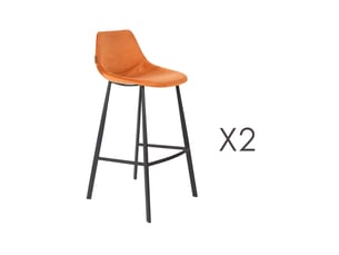 Lot de 2 chaises de bar h80 cm en velours orange - franky