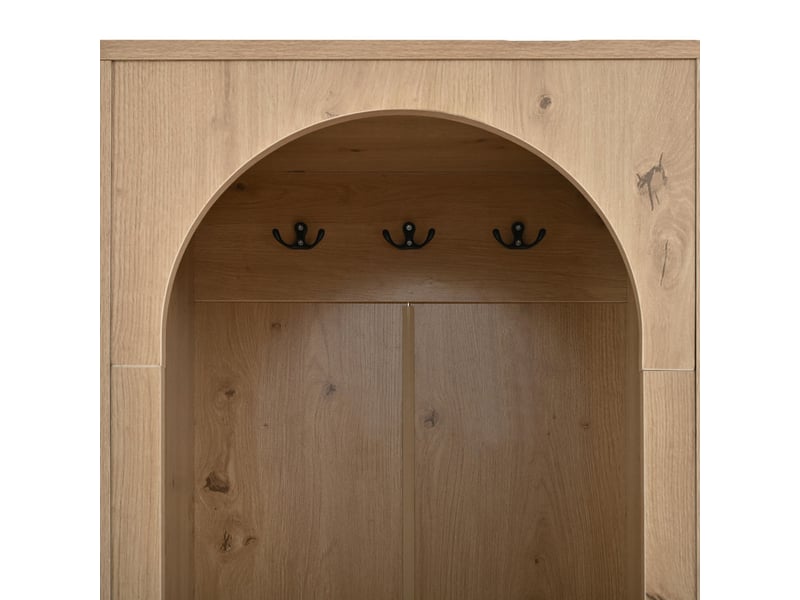 Vestiaire entrée rotin 120x35x200cm, 4 portes, basculant + patères, niches, grand rangement – naturel - Conforama E