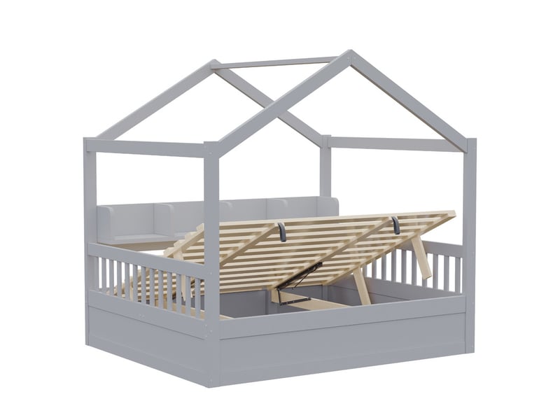  Lit enfant 140 × 200 cm – avec barrière de sécurité – avec espaces de rangement – ​​avec bande led et prise électrique – gris (matelas non inclus)  - Conforama W
