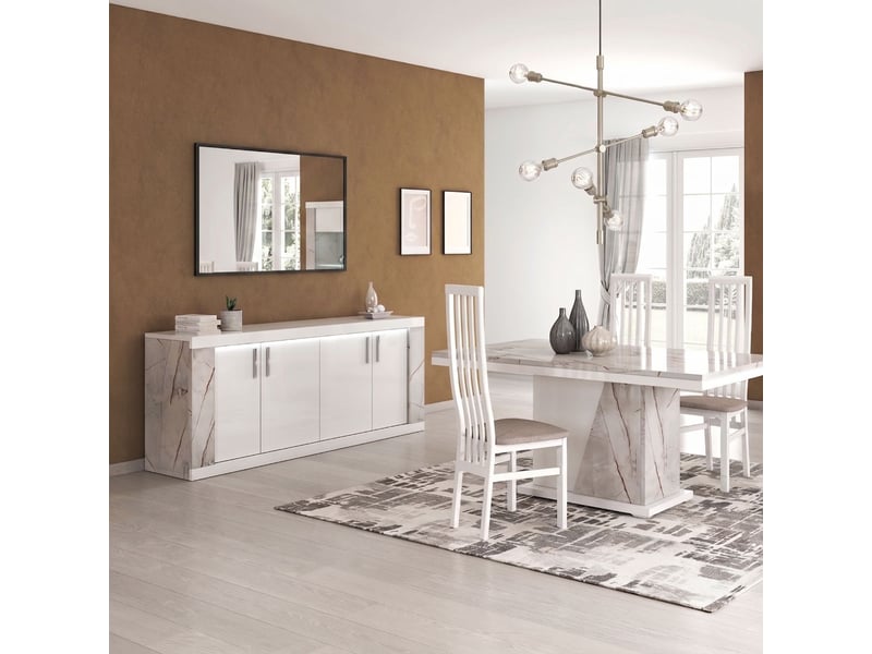  Buffet 4 portes + led blanc et aspect marbre gris-brun - nervy NERVY - Conforama C
