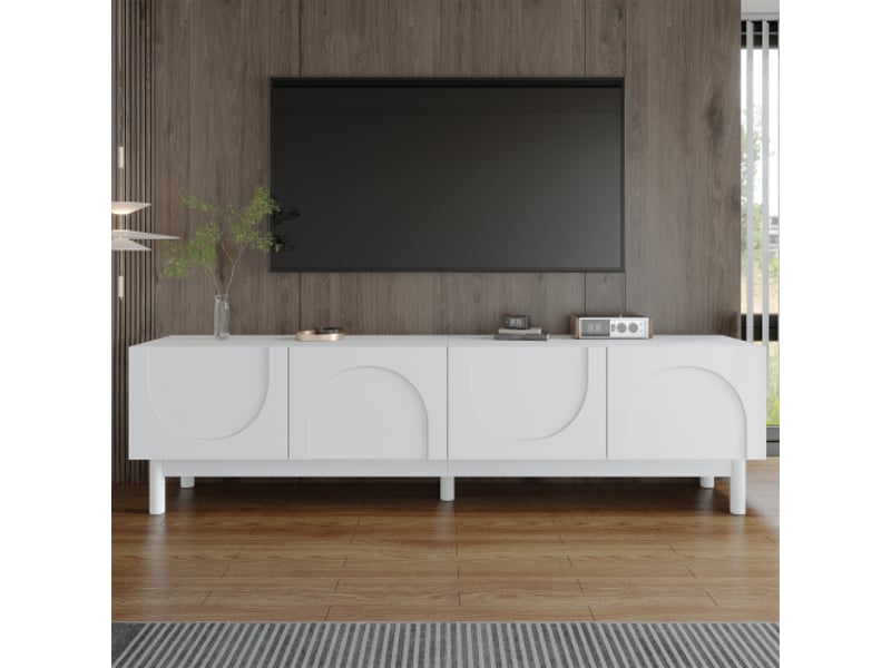  Meuble tv bas à portes ondulées et incurvées, étagères et piètement stabilisant – design moderne  - Conforama B