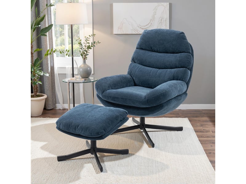  Fauteuil inclinable avec repose-pieds, fauteuil lounge en tissu chenille, fauteuil tv moderne, 78 x 93 x 100 cm, bleu  - Conforama D