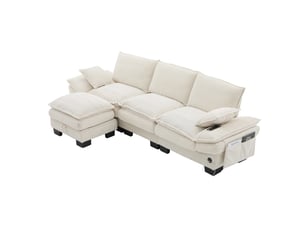 Canapé d'angle réversible fixe <strong>MERAX</strong> <strong></strong> 3 places Velours côtelé beige