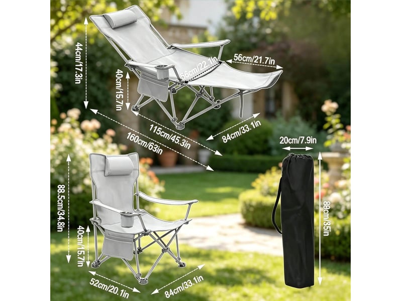  Fauteuil de camping pliant 115 x 84 x 88,5 cm - vert - dossier réglable et repose-pieds extensible  - Conforama C