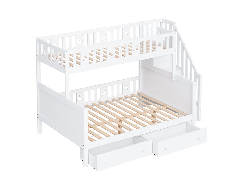  Lit superposé 90x200 140x200, lit superposé bois massif, lit superposé avec escalier et tiroirs, lit enfant blanc avec sommier.  - Conforama C