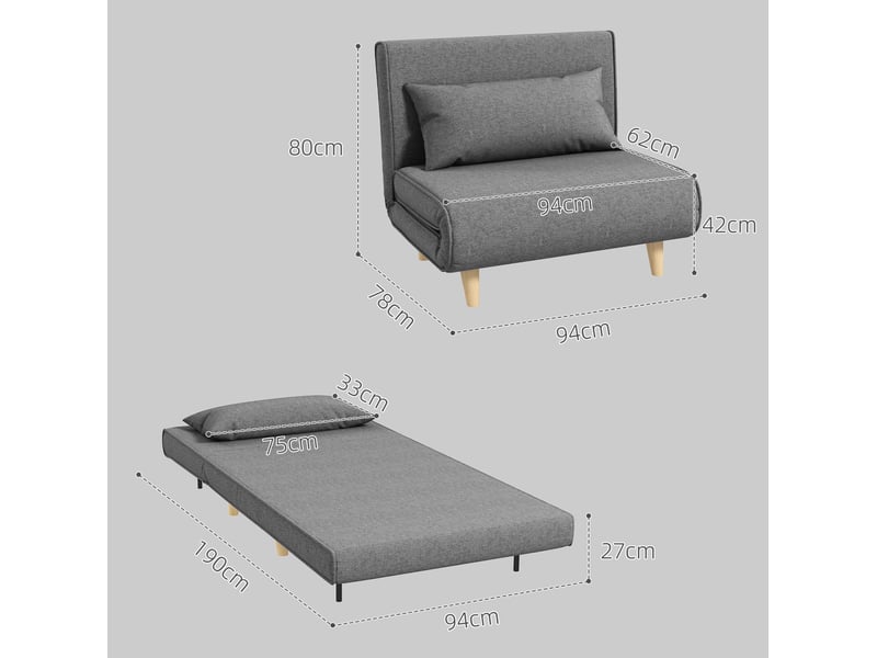  Canapé droit convertible 1 place gris en tissu, dossier réglable 6 positions, couchage d'appoint scandinave  - Conforama C