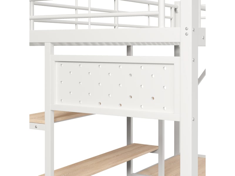 Lit mezzanine enfant 90 x 200 cm blanc avec bureau, rangement, led et usb, structure métal et mdf, sans matelas - Conforama D