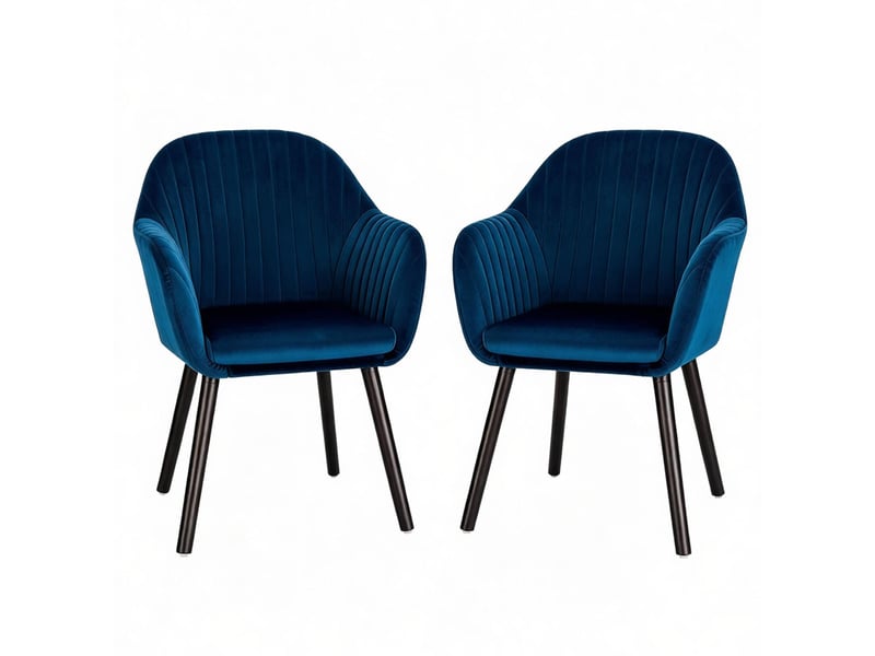  Lot de 2 chaises de salle à manger en velours bleu avec accoudoirs, style scandinave pour votre intérieur  - Conforama A